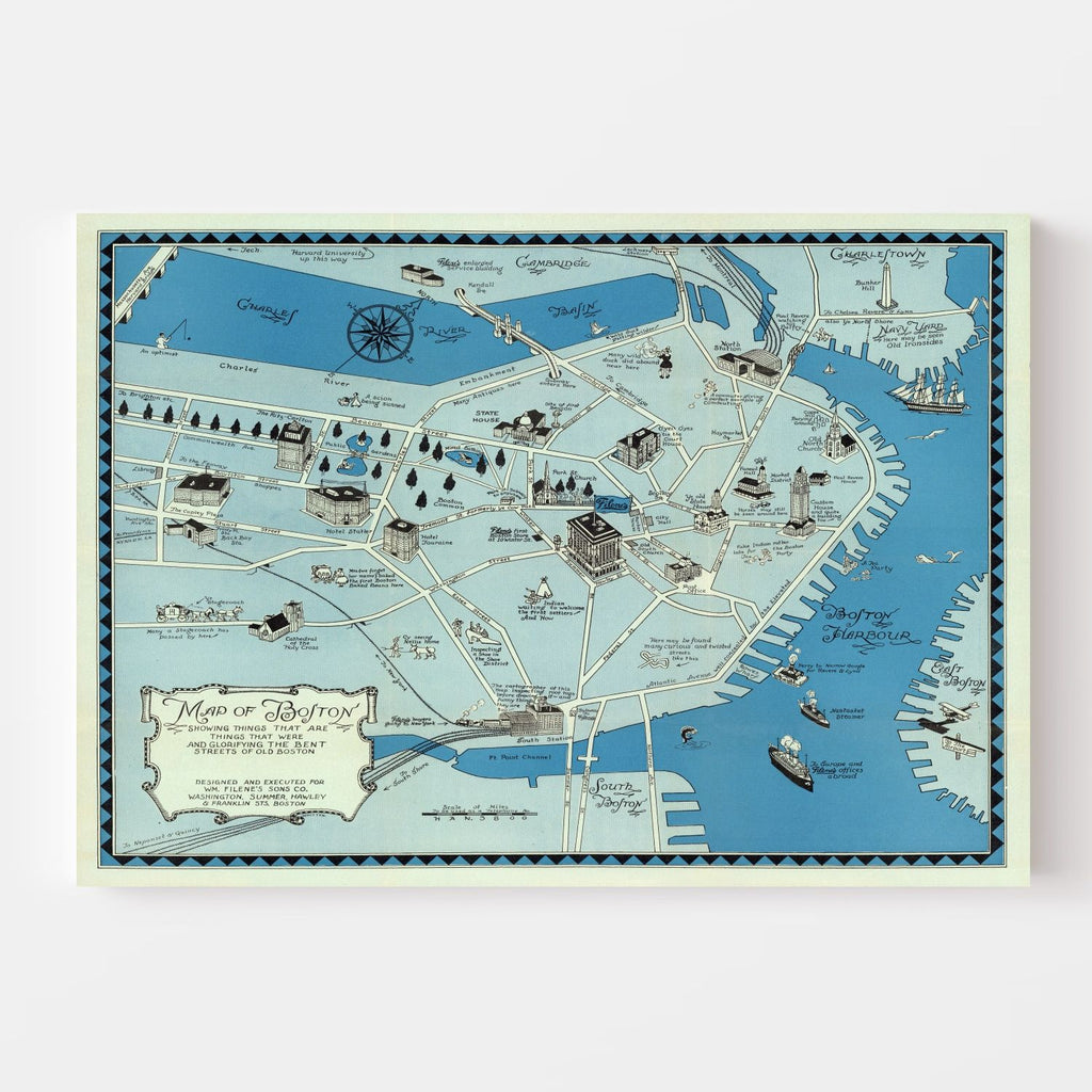 Vintage Map of Boston, Massachusetts 1926