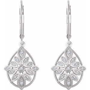 14K White Gold 1/6 CTW Natural Diamond Granulated Filigree Earrings