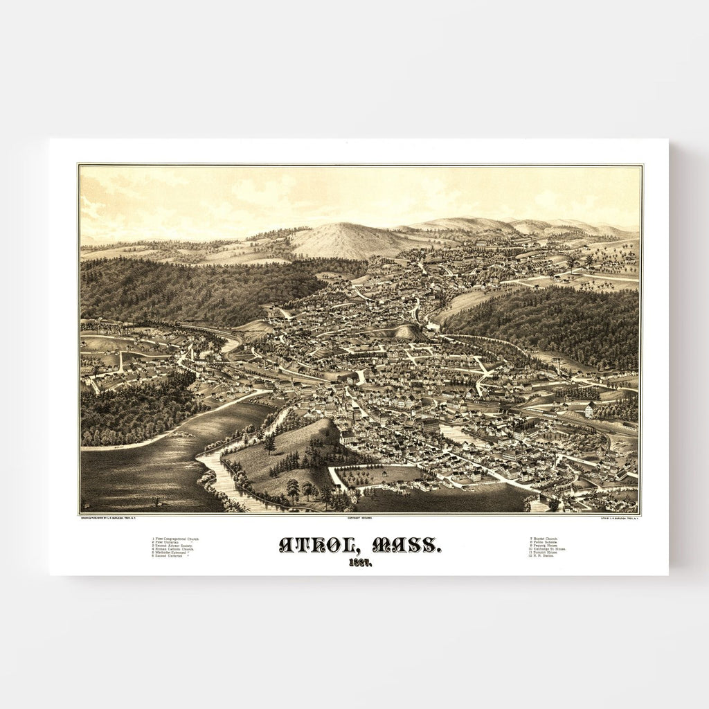 Vintage Map of Athol, Massachusetts 1887