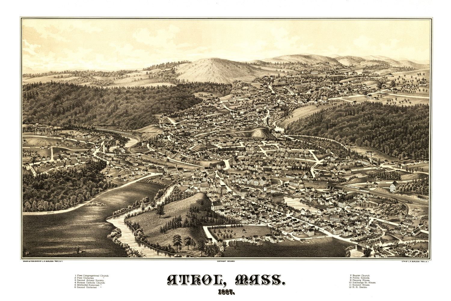 Vintage Map of Athol, Massachusetts 1887