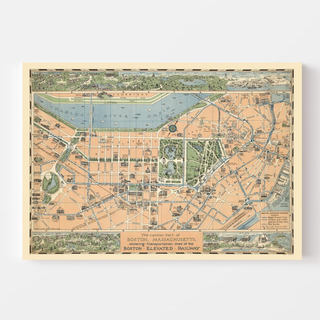 Vintage Map of Boston, Massachusetts 1930