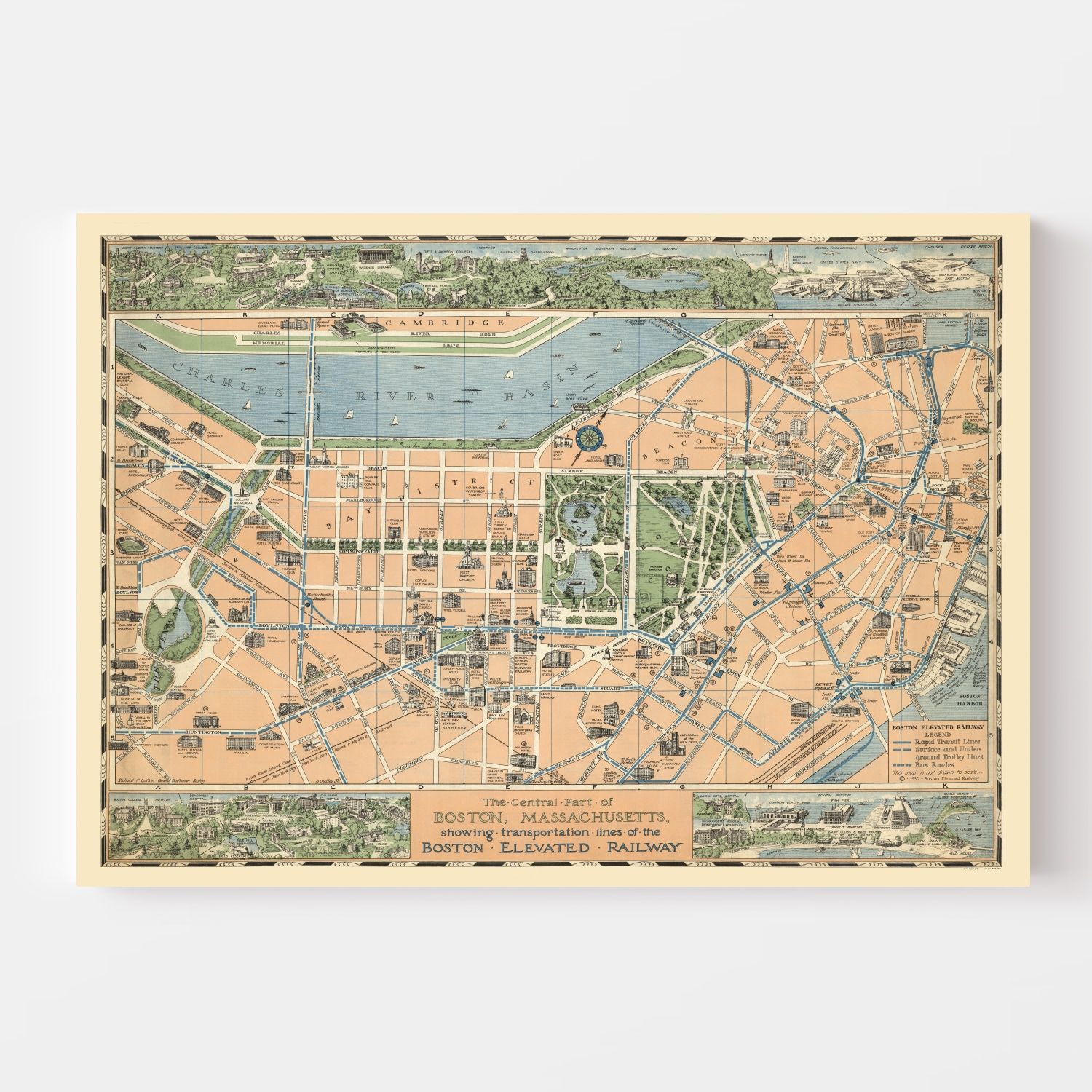 Vintage Map of Boston, Massachusetts 1930