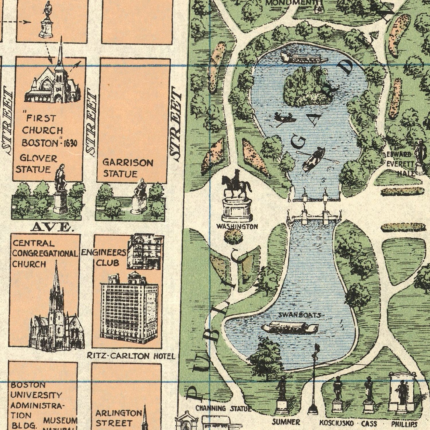 Vintage Map of Boston, Massachusetts 1930