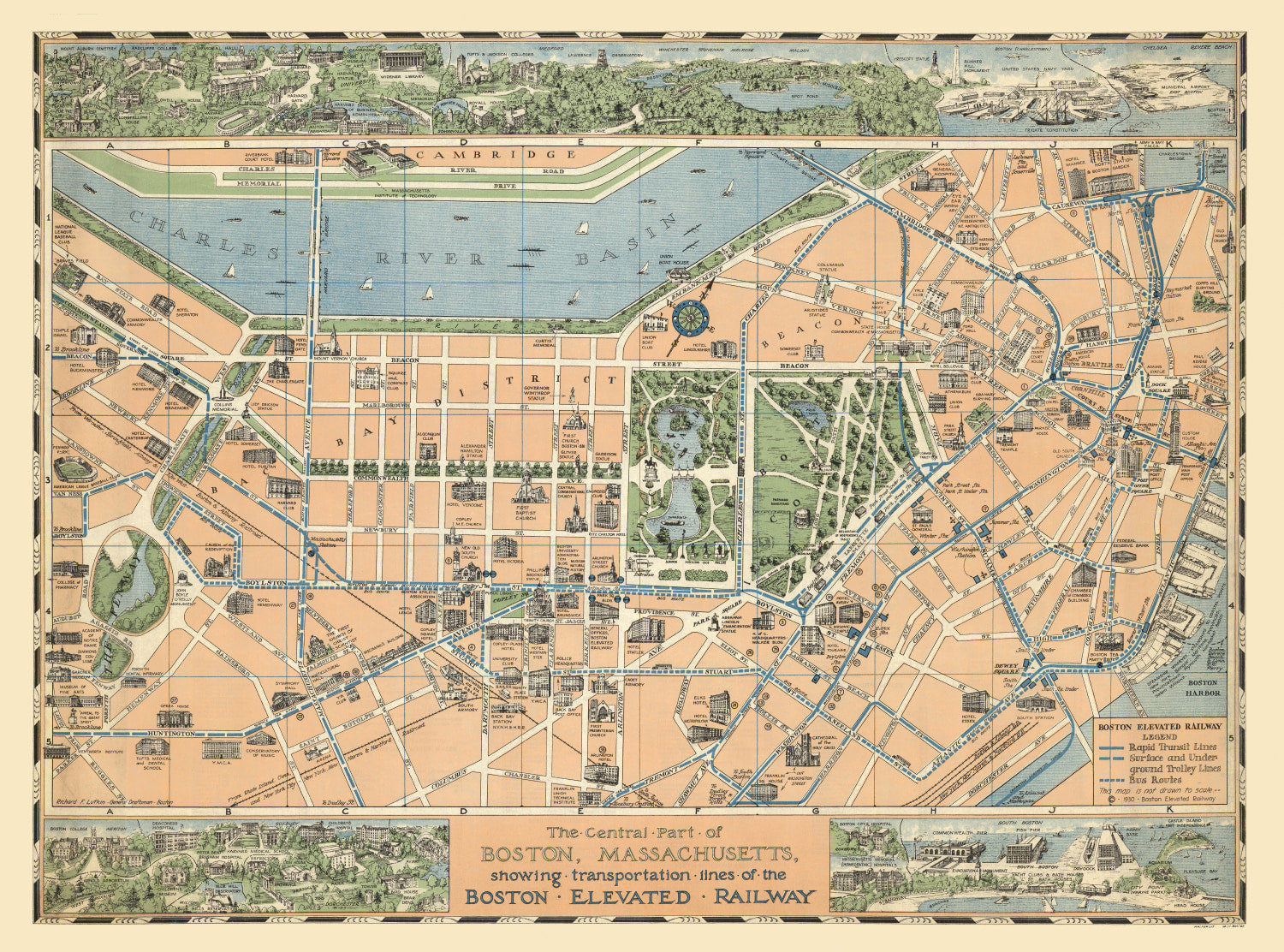Vintage Map of Boston, Massachusetts 1930