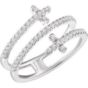 14K White Gold 3/8 CTW Natural Diamond Sideways Cross Ring