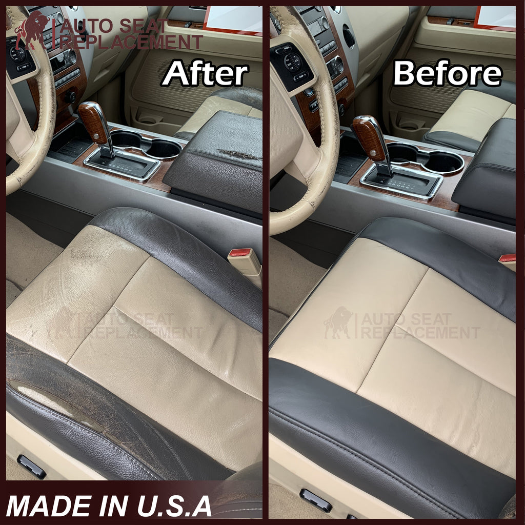 2007-2014 Ford Expedition Driver and Passenger SOLID Replacement Seat Cover in BLACK Leather or Vinyl