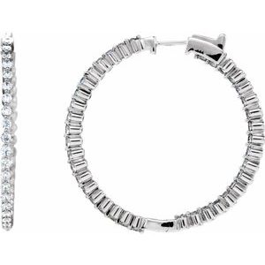 14K White Gold 2 CTW Natural Diamond Inside-Outside Hinged 36.9 mm Hoop Earrings