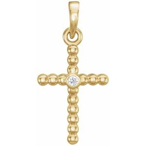 14K Yellow Gold 19.1x9.5 mm .015 CTW Natural Diamond Beaded Cross Pendant