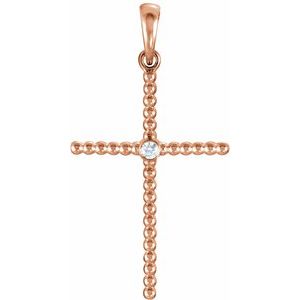 14K Rose Gold 33.3x17.6 mm .03 CTW Natural Diamond Beaded Cross Pendant