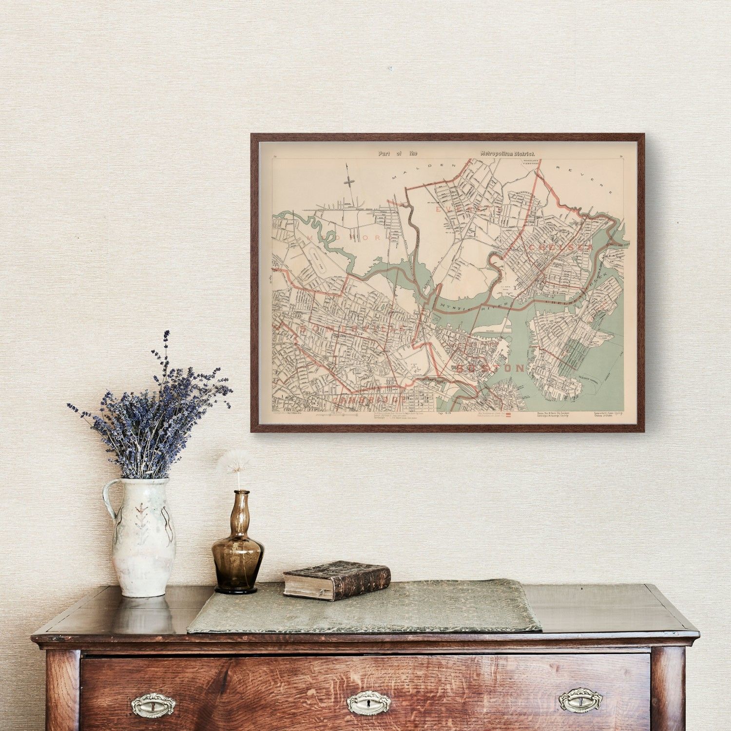 Vintage Map of Boston, Massachusetts 1891
