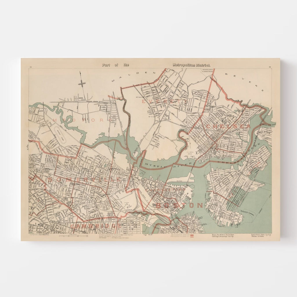 Vintage Map of Boston, Massachusetts 1891