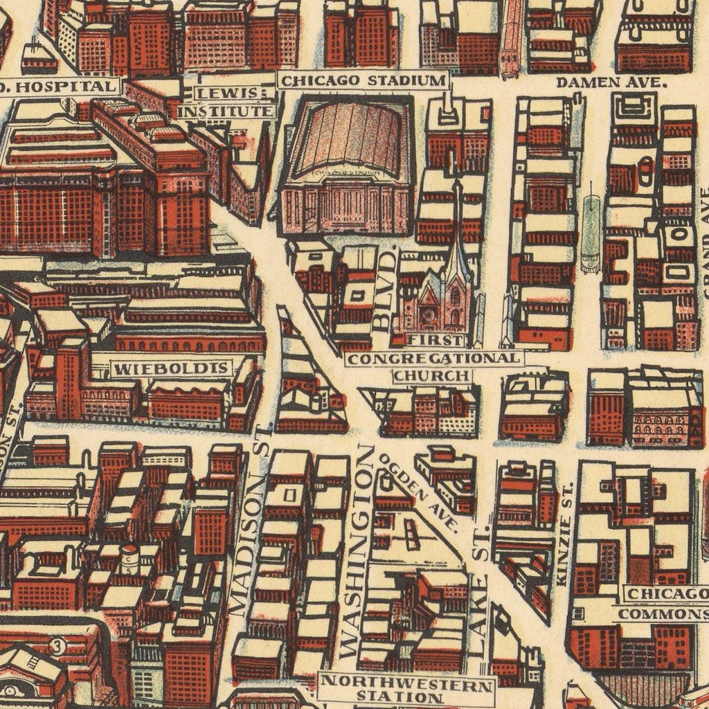 Vintage Map of Chicago, Illinois 1938