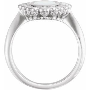 Sterling Silver Natural White Opal & 1/6 CTW Natural Diamond Ring