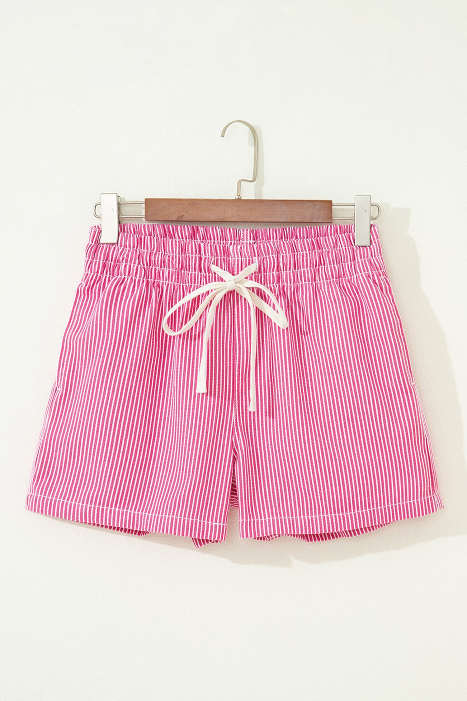 Stripe Denim Drawstring Elastic Waist Shorts