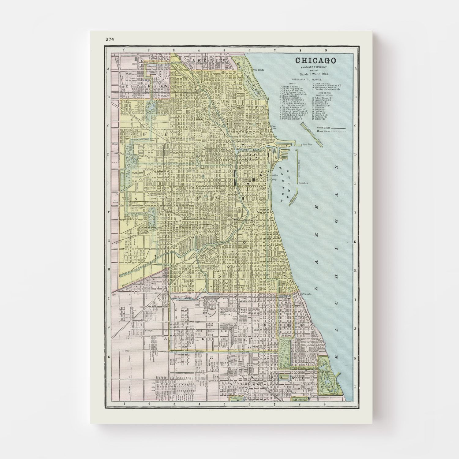 Vintage Map of Chicago, Illinois 1889