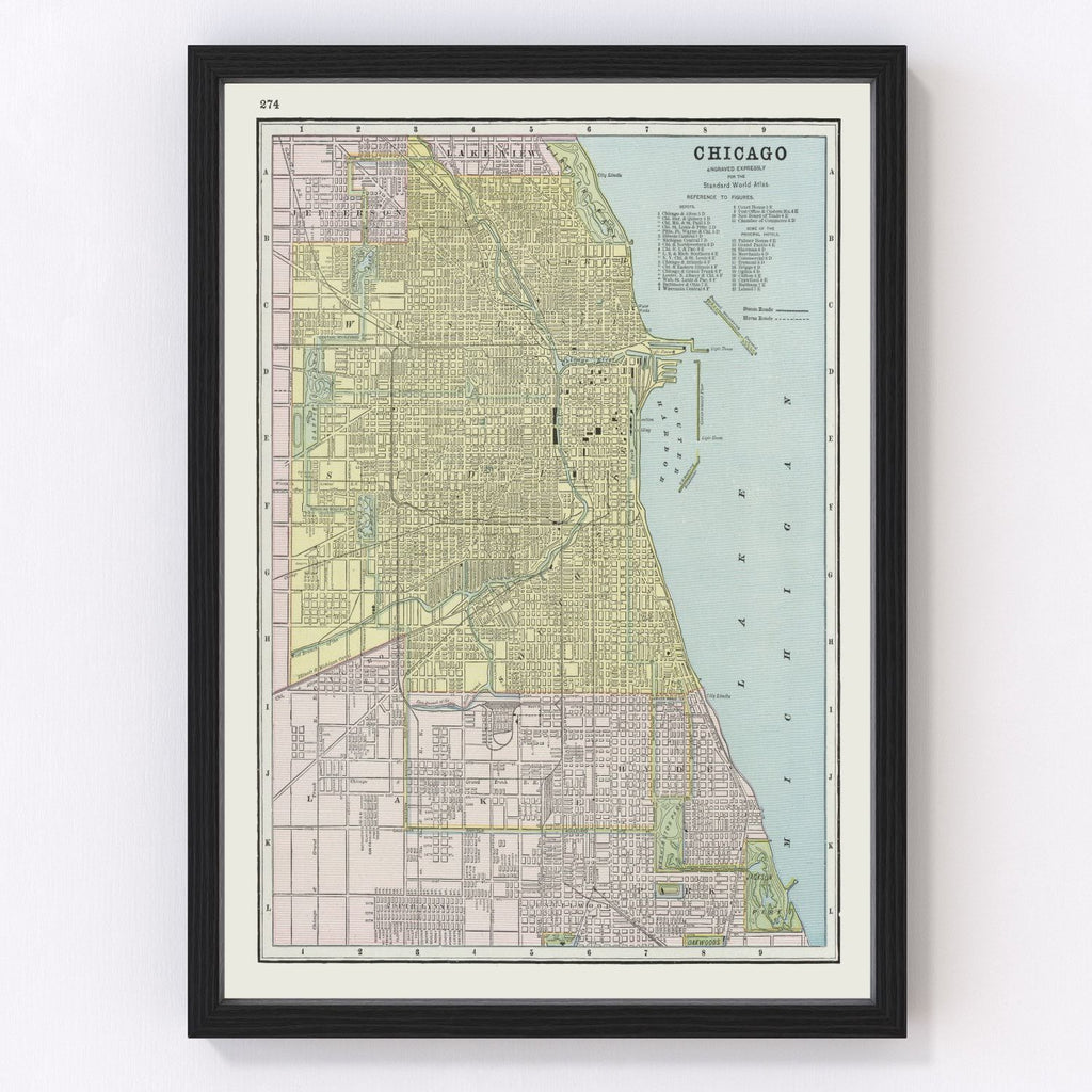 Vintage Map of Chicago, Illinois 1889