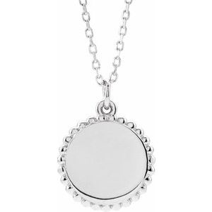 Platinum Engravable Beaded Disc 16-18" Necklace