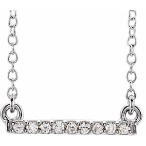 14K White Gold .07 CTW Petite Natural Diamond Bar 16-18" Necklace