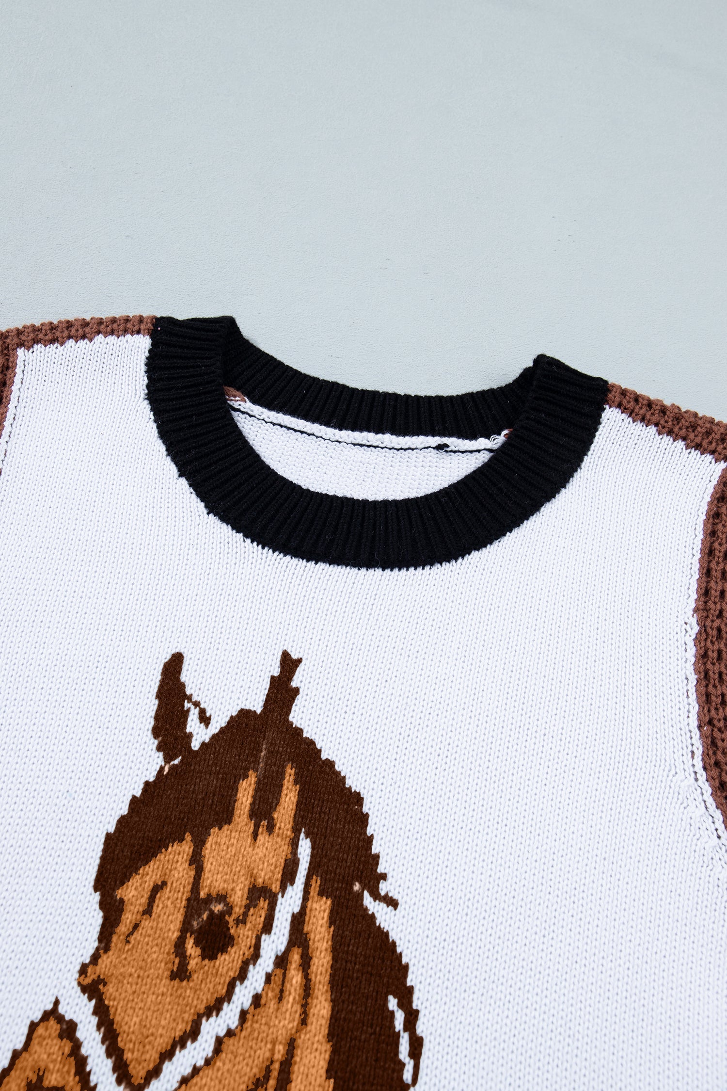 Western Horse Colorblock Trim Sleeveless Sweater Top