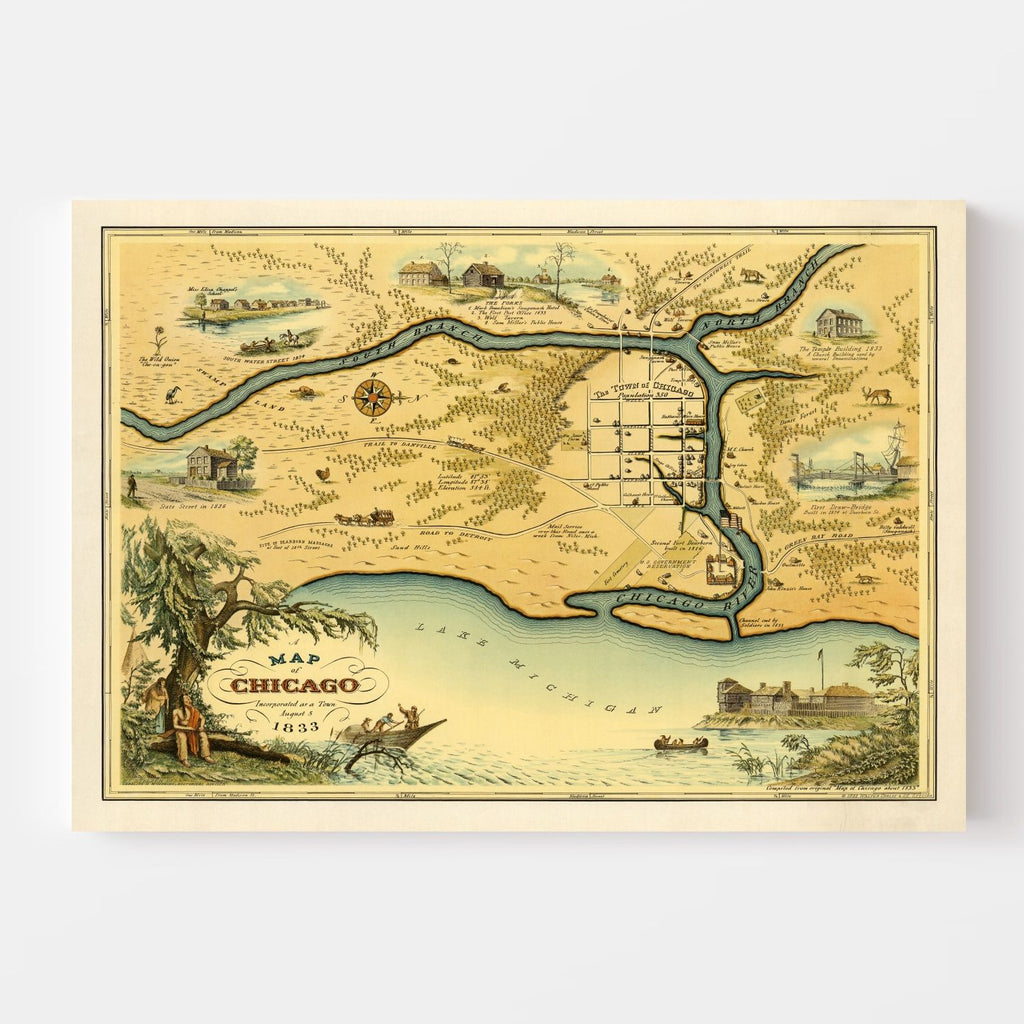 Vintage Map of Chicago, Illinois 1933