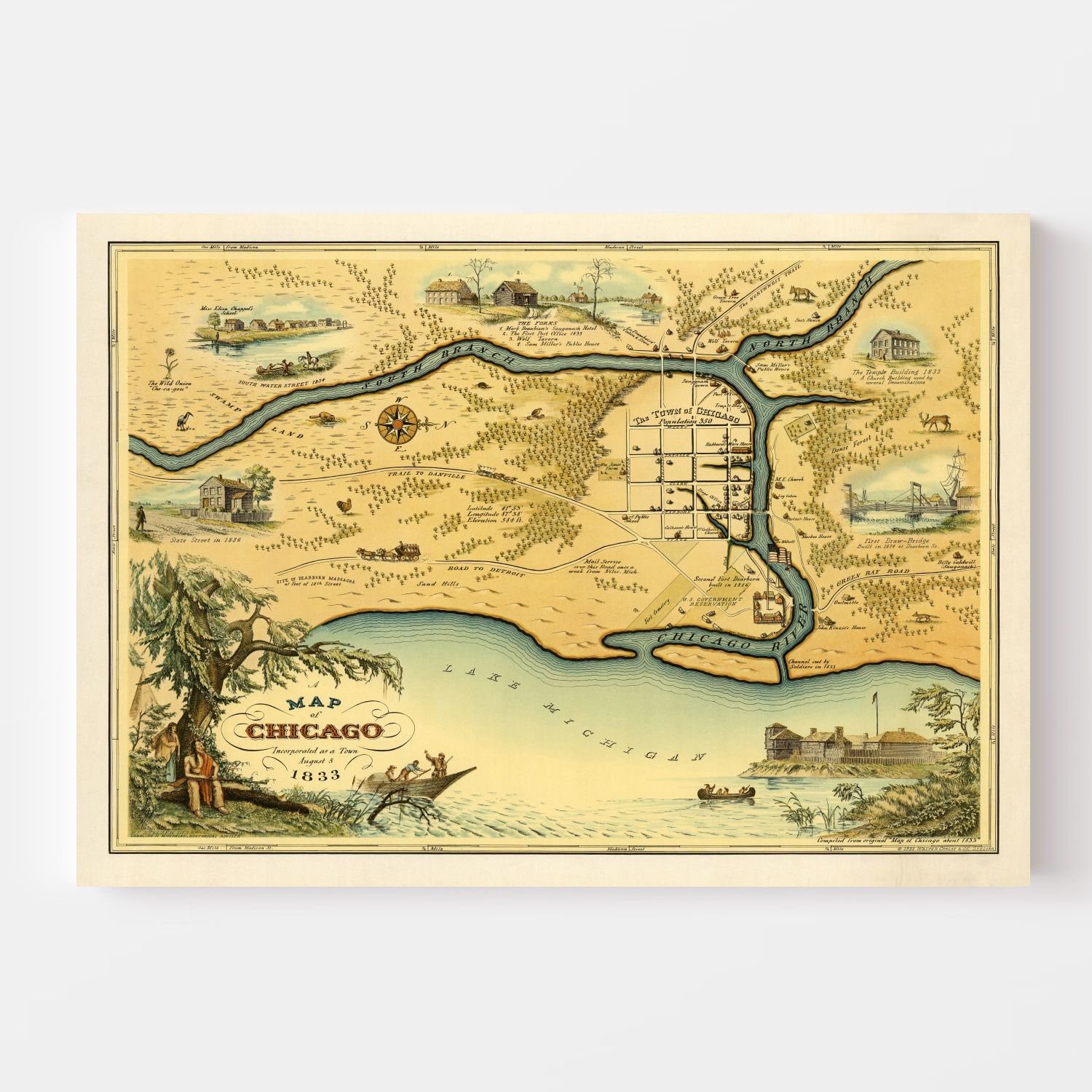 Vintage Map of Chicago, Illinois 1933