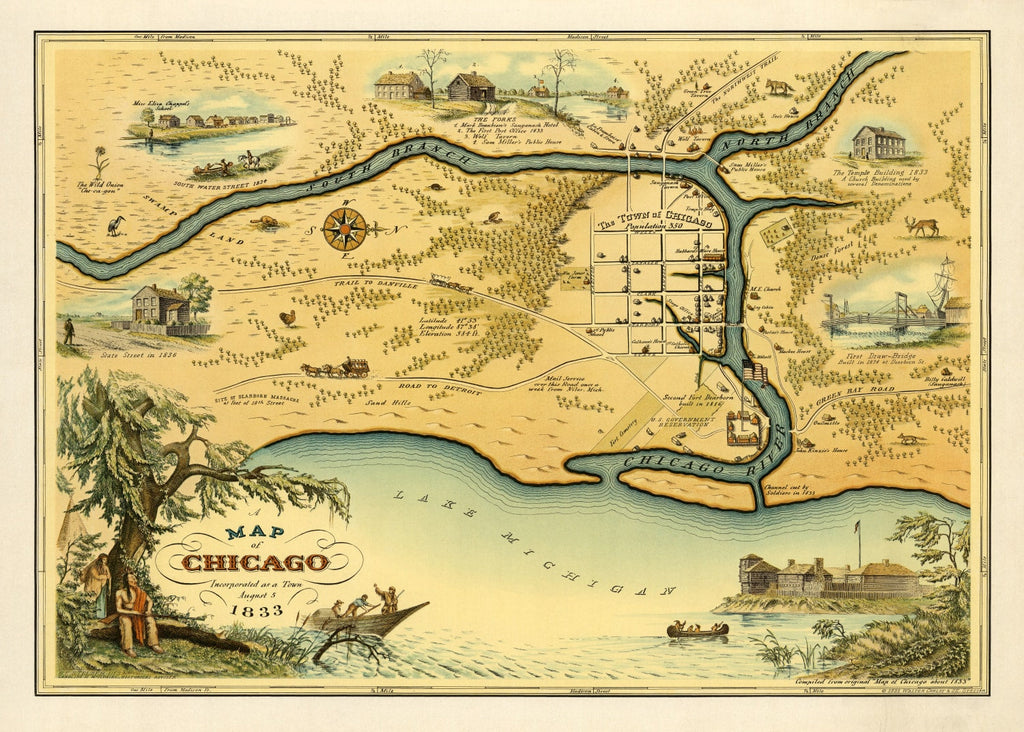 Vintage Map of Chicago, Illinois 1933