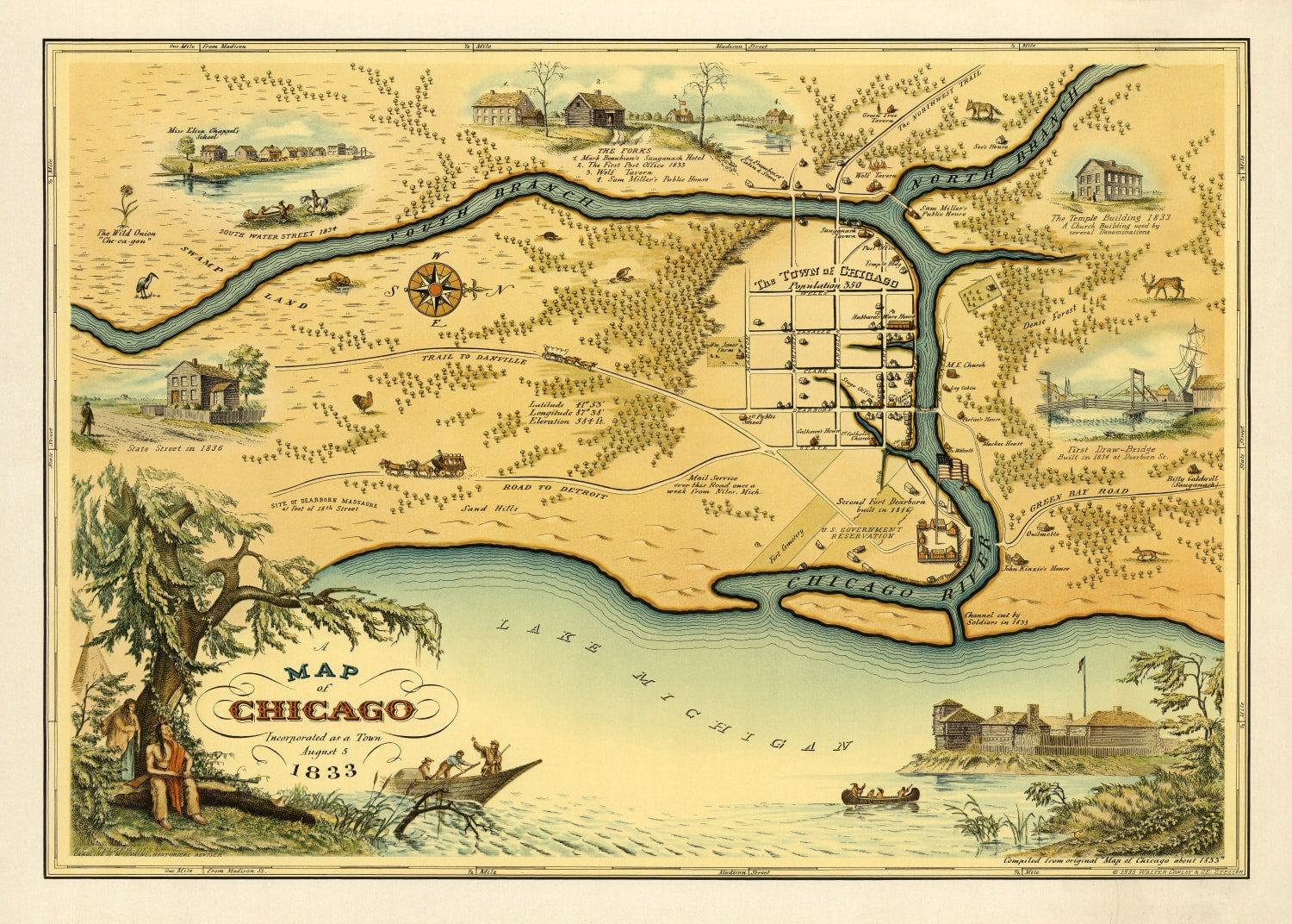 Vintage Map of Chicago, Illinois 1933