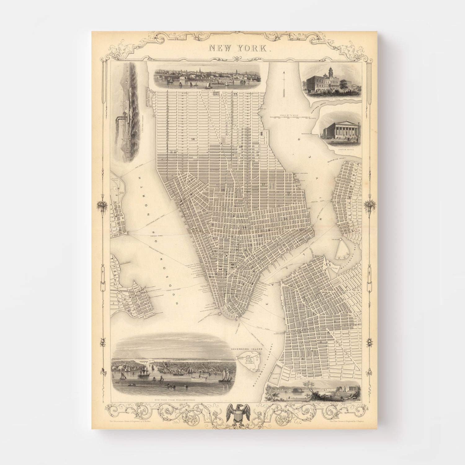 Vintage Map of New York City, New York 1851