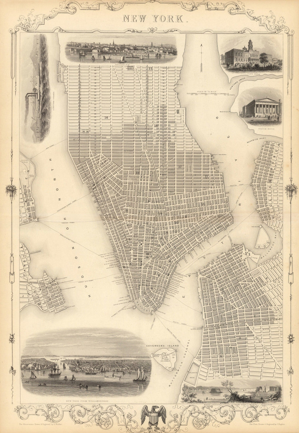 Vintage Map of New York City, New York 1851