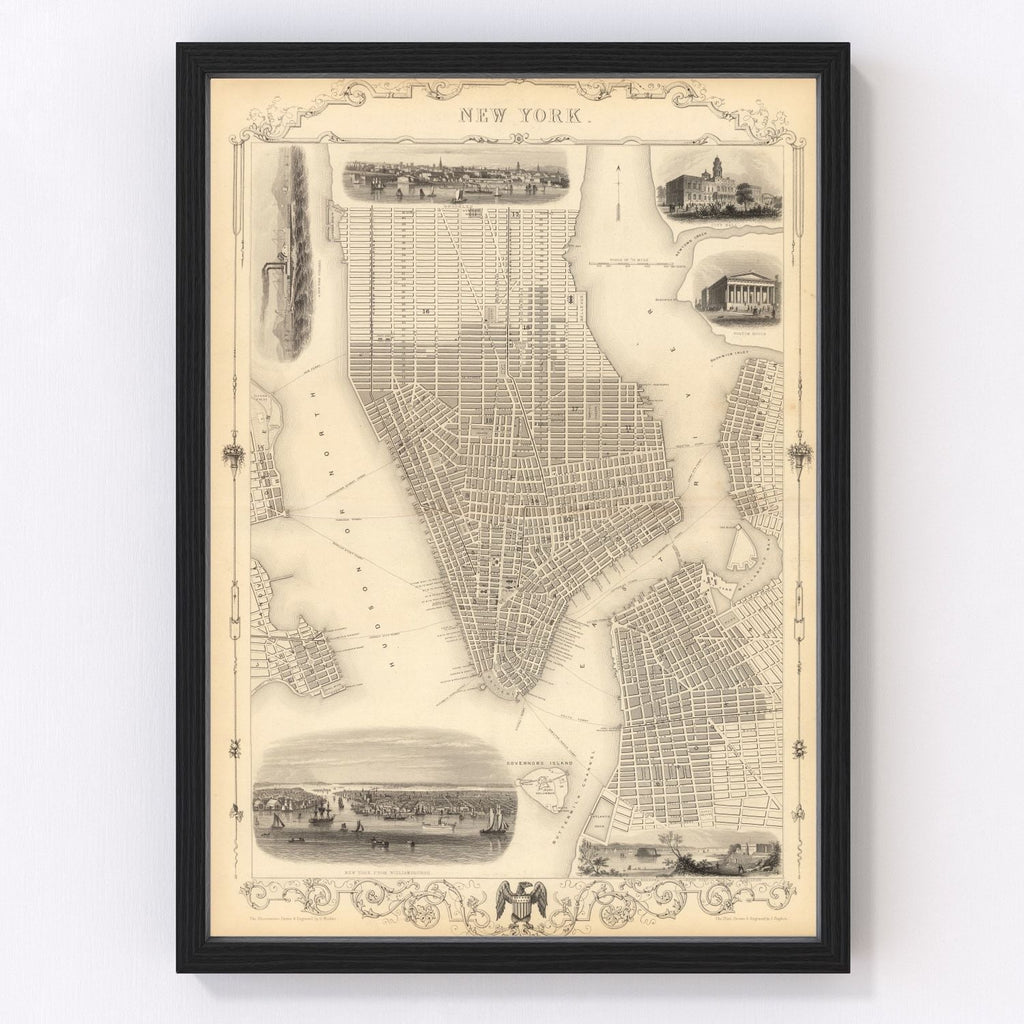 Vintage Map of New York City, New York 1851