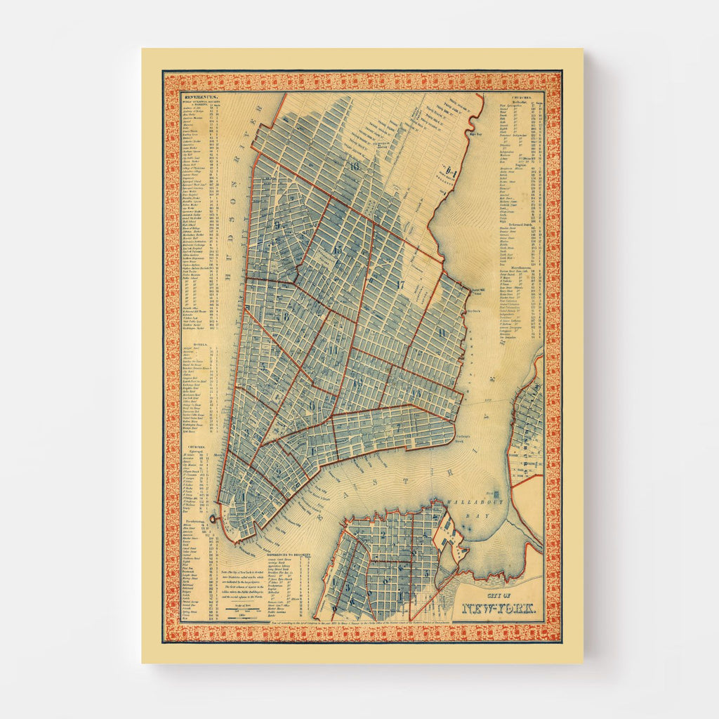 Vintage Map of New York City, New York 1846