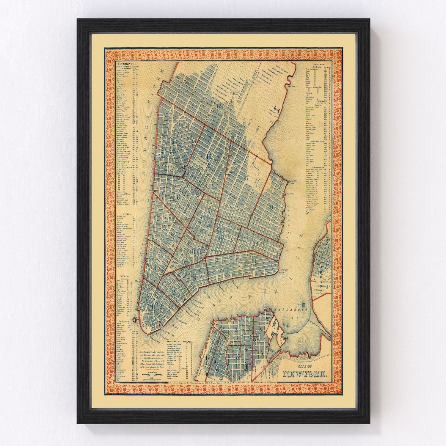Vintage Map of New York City, New York 1846