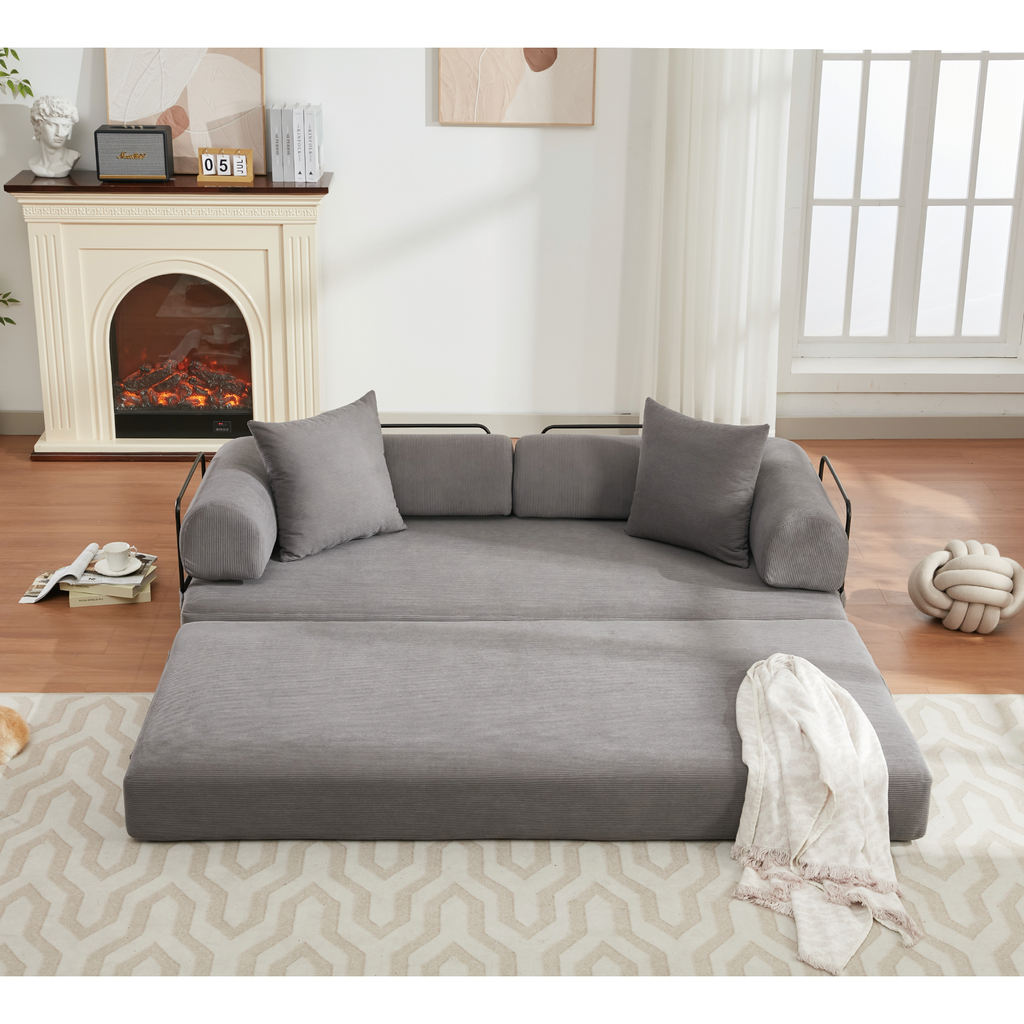 [NEW ARRIVED] [VIDEO PROVIDED] 78.5' Folding Convertible Out Sleeper Sofa Bed,4-in-1 DIY Combination Convertible Sofa,3 seat, Folding  Sofa, King Size , Bedroom,Apartment,Corduroy,Gray