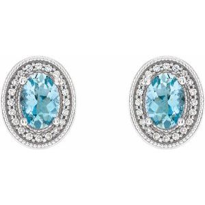 14K White Gold 7x5 mm Natural Aquamarine 1/6 CTW Natural Diamond Halo-Style Earrings – image 2