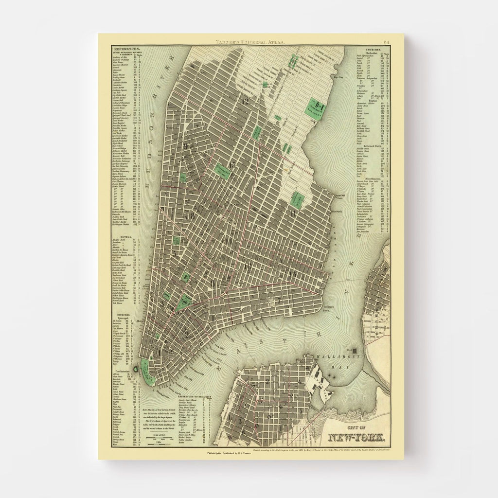 Vintage Map of New York City, New York 1836