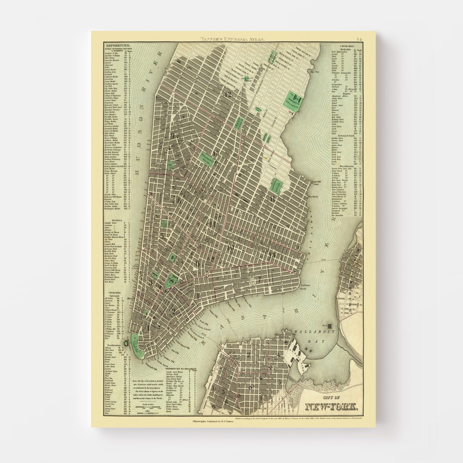 Vintage Map of New York City, New York 1836