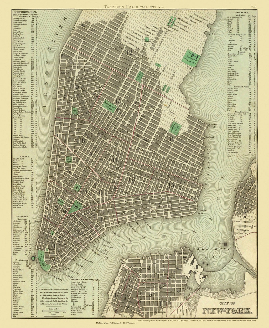 Vintage Map of New York City, New York 1836