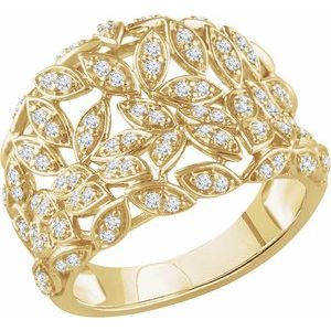 14K Yellow Gold 1/2 CTW Natural Diamond Leaf Ring