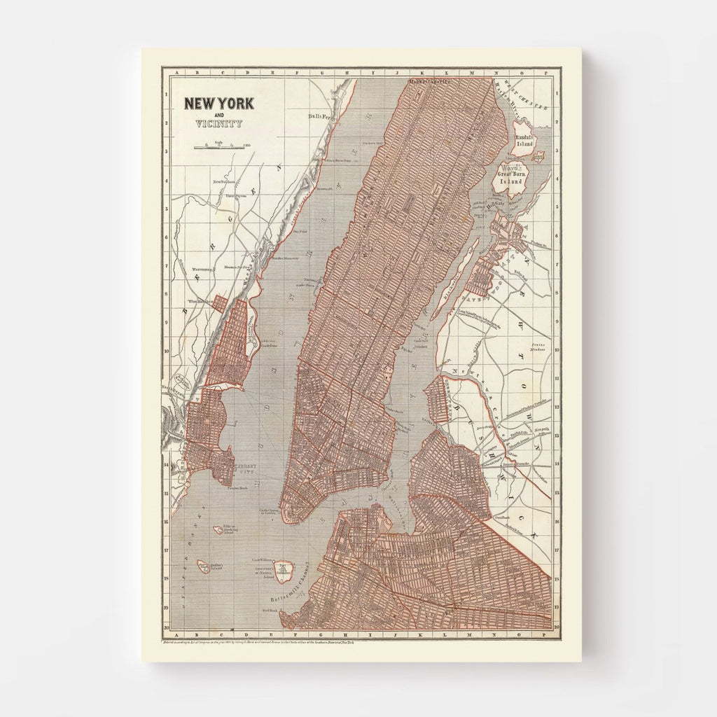 Vintage Map of New York City, New York 1845