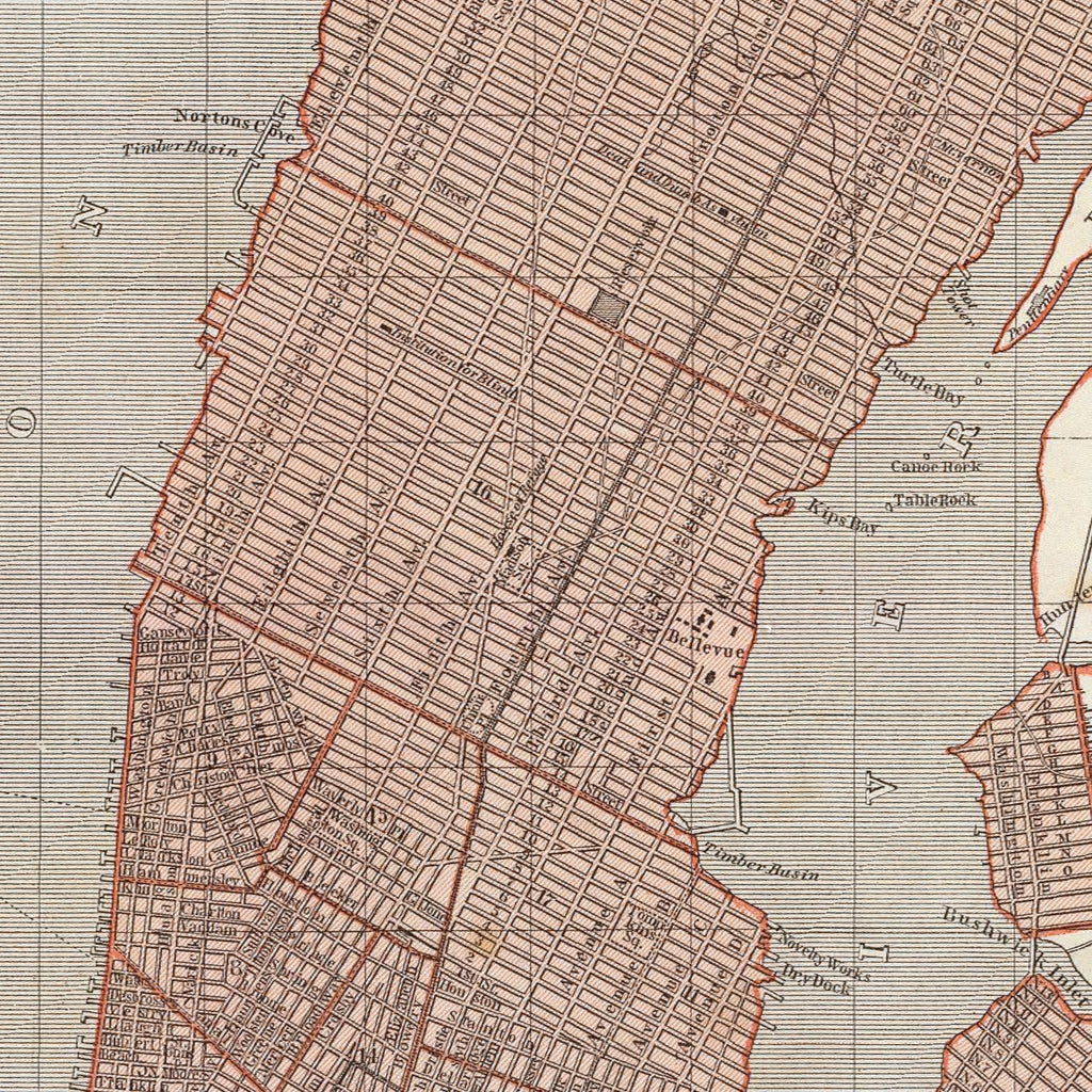 Vintage Map of New York City, New York 1845