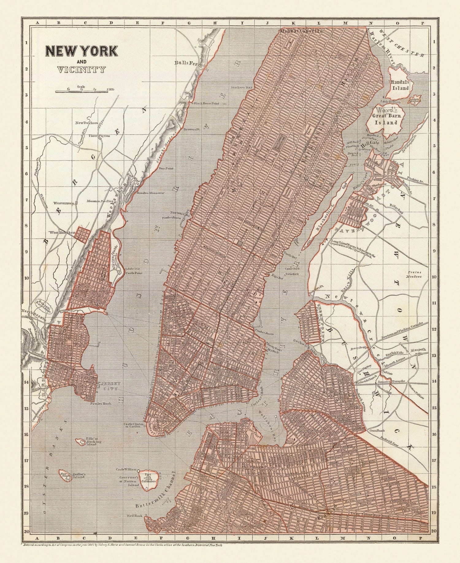 Vintage Map of New York City, New York 1845