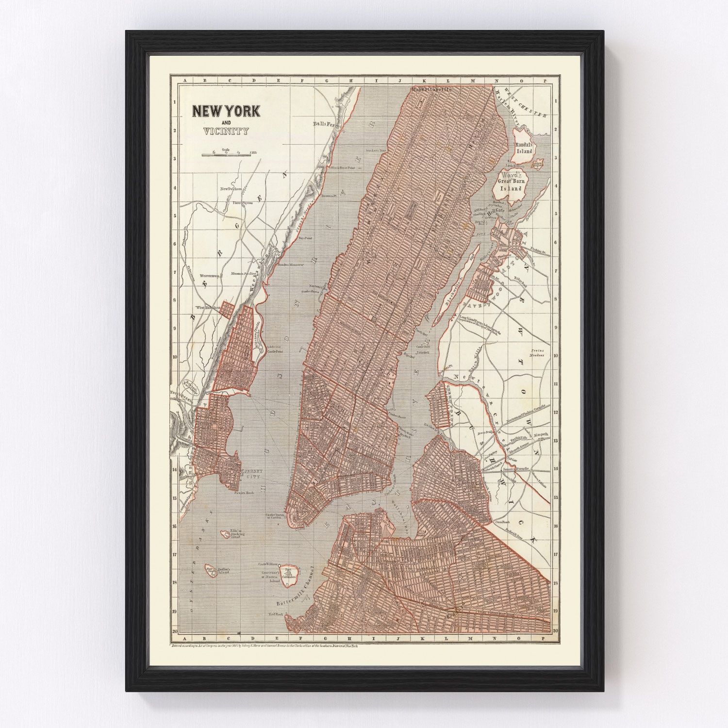 Vintage Map of New York City, New York 1845