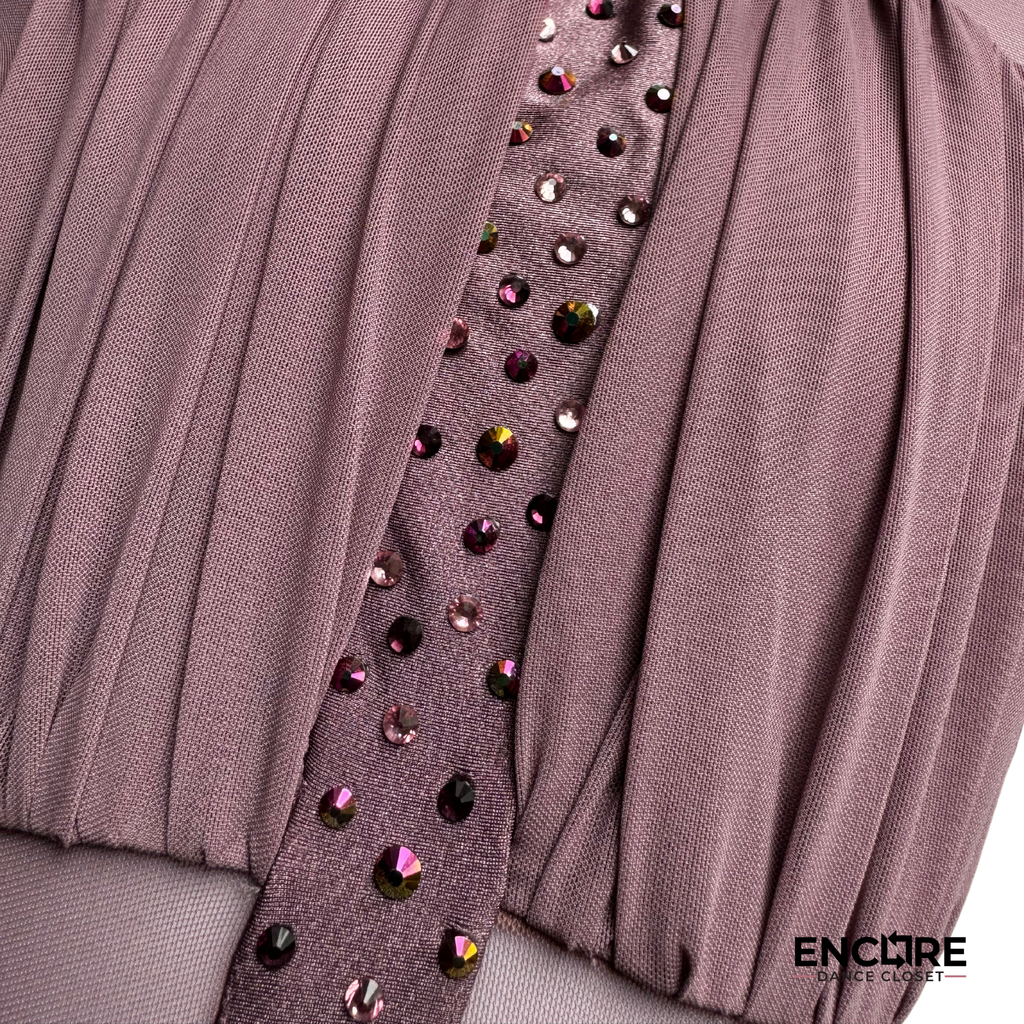 Elegant Mauve Leotard with Mesh and Rhinestones