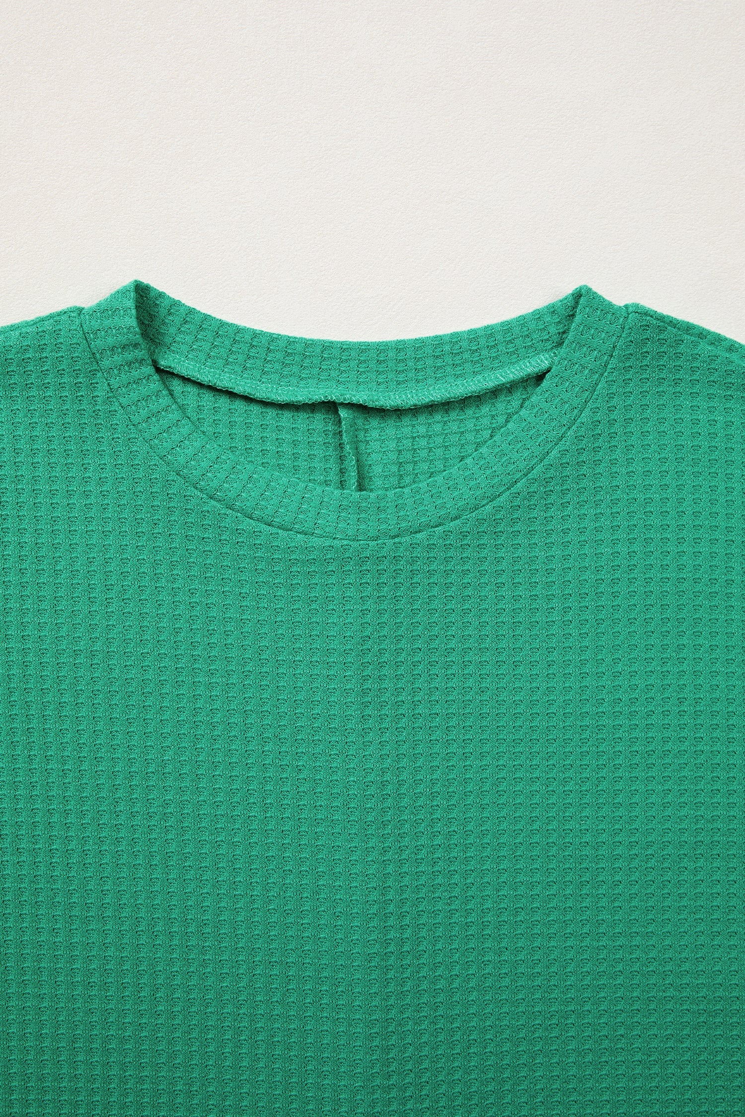 Solid Waffle Knit Dolman Short Sleeve Loose Top