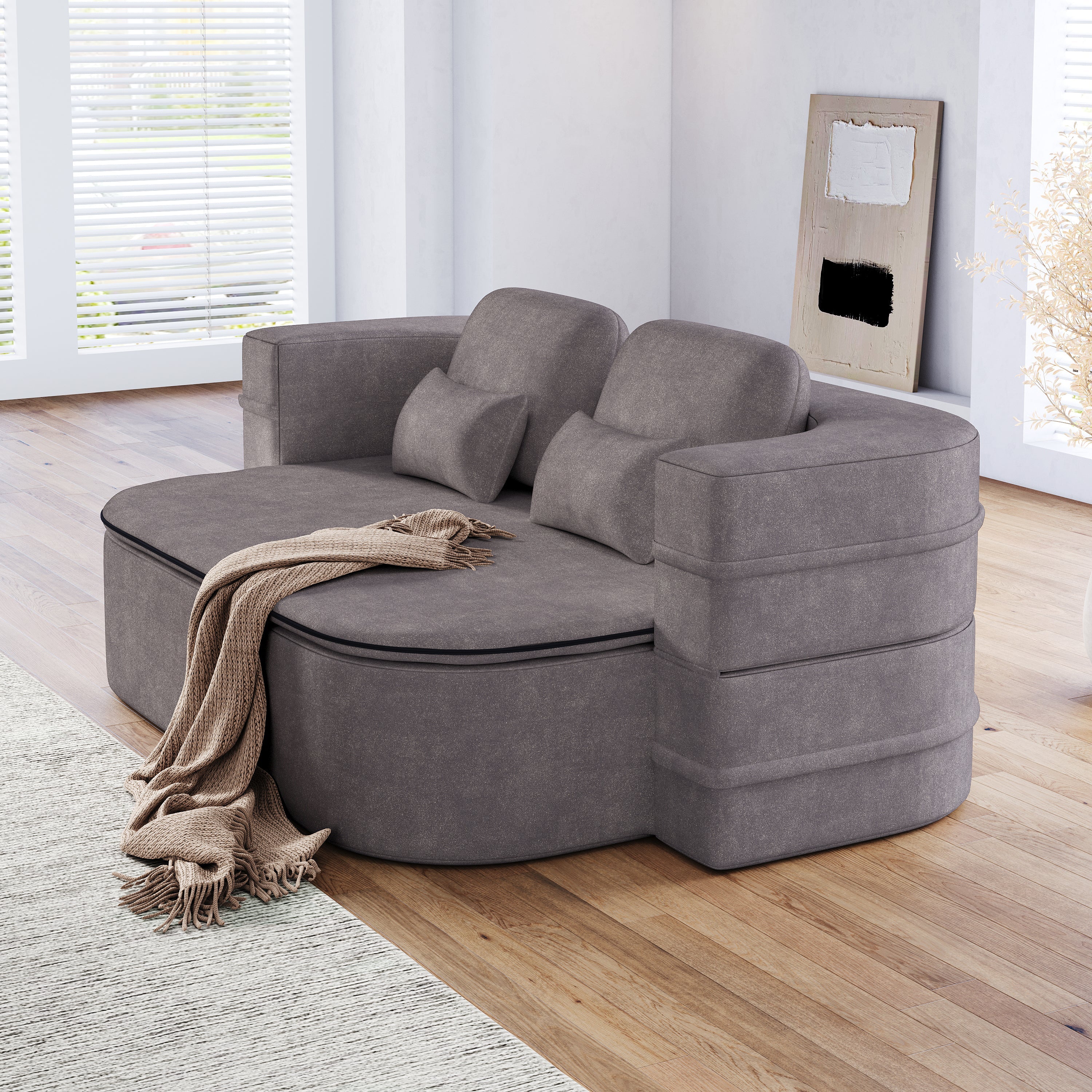 75''2-in-1 Foldable Sofa,Convertible Sleeper Foam Sofa Bed with Multi Functional Blanket, Chenille Floor folding sofa bed,  Floor Sofa Lounge Sofa for Living Room Bedroom Lounge Studio