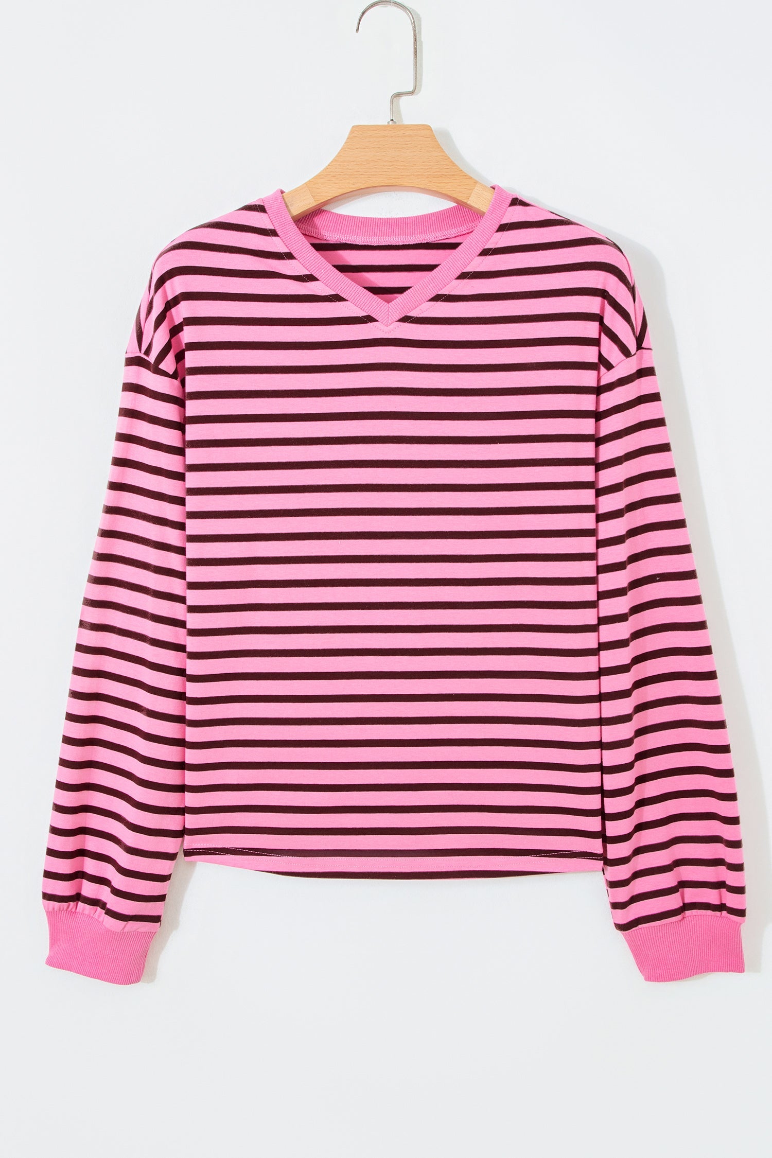 Stripe V-Neck Drop Shoulder Long Sleeve Top