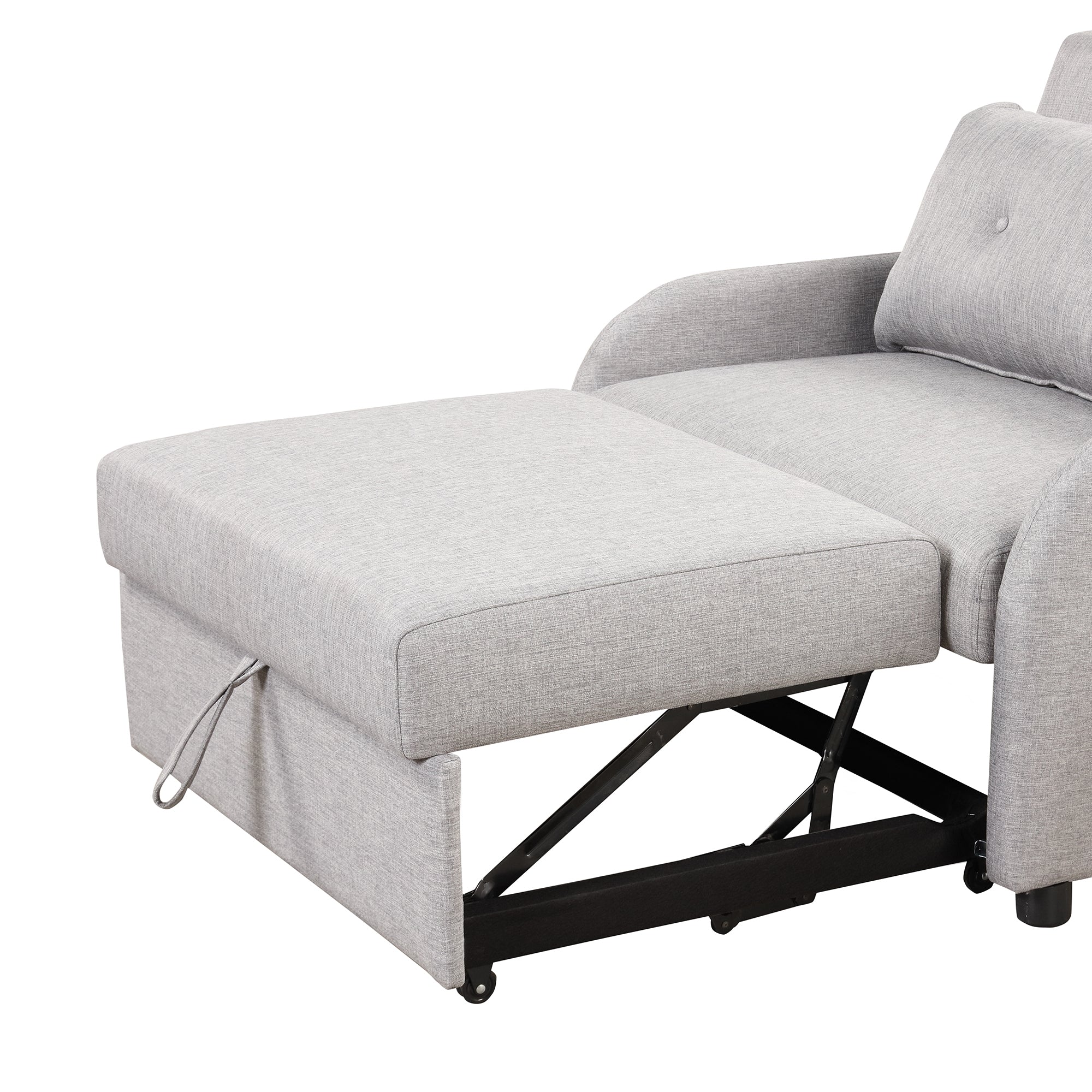 3-in-1 Pull Out Sofa Sleeper with Wing Table and USB Charge, Gray Linen, Iron Frame, 36.2-71.7'D x 42.9'W x 35.8'H