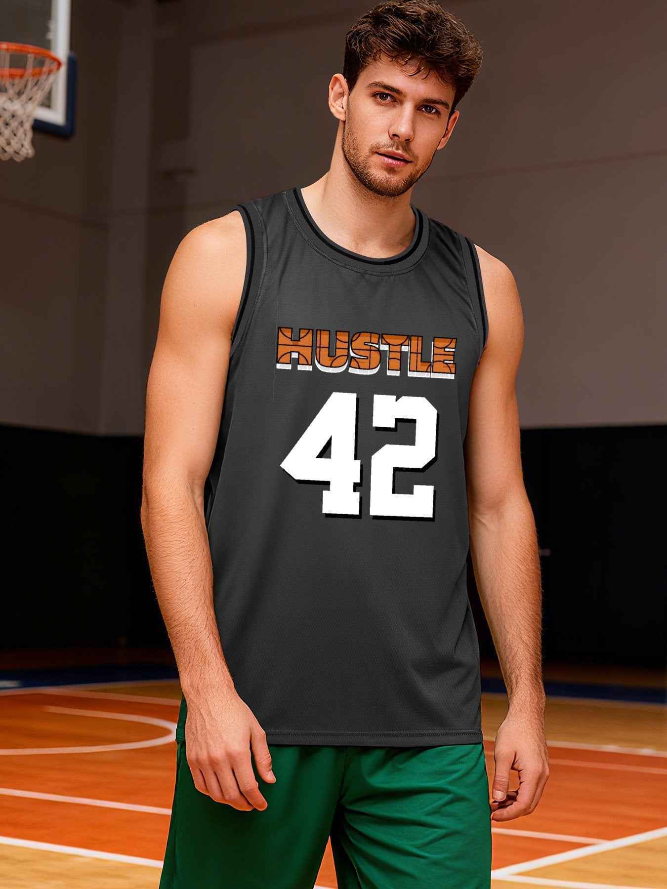 Hustle 42 Adult Dark Grey Basketball Jersey | Ships From USA