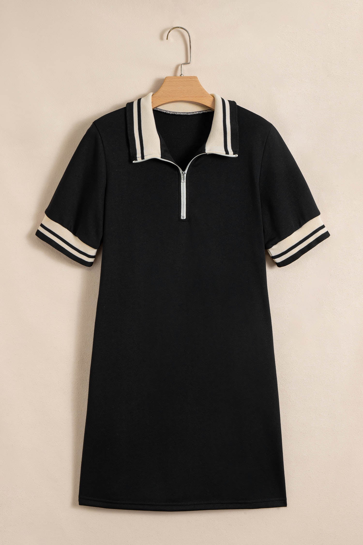 Stripe Trim Zipped Polo Collar Tee Dress