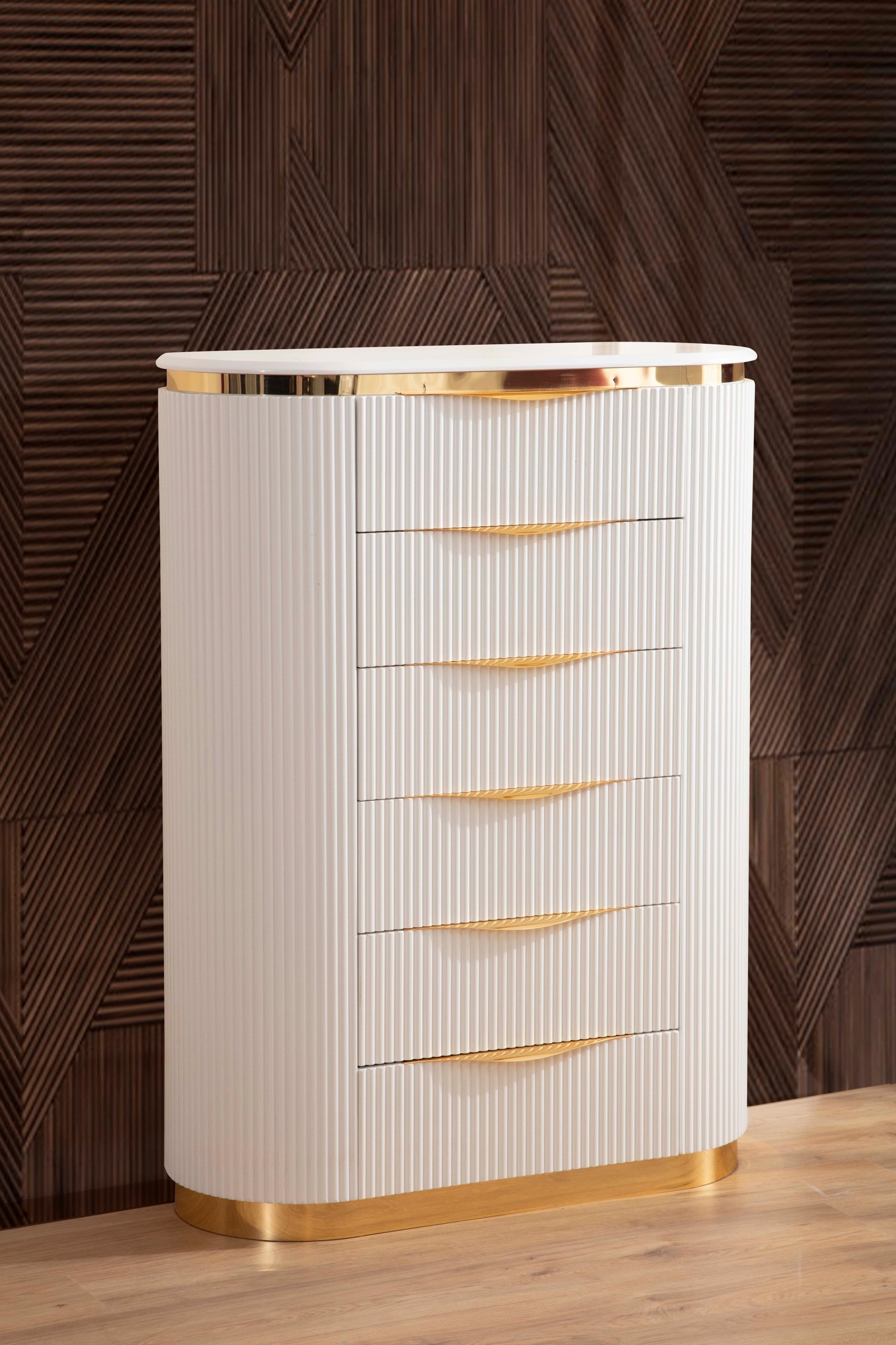 LAURA Gold Detailed Upholstery King 6 Pc made with Wood in White(NJ INVENTORY)